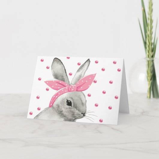 Cute Konijn met Roze Strik Kaart (Voorkant)