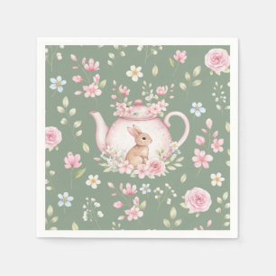 Cute Konijn Theepot Roze Bloemsaus Salie Groene Le Servet