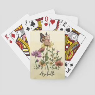 Cute Konijn Vlinder Bloem Naam Illustratie Pokerkaarten