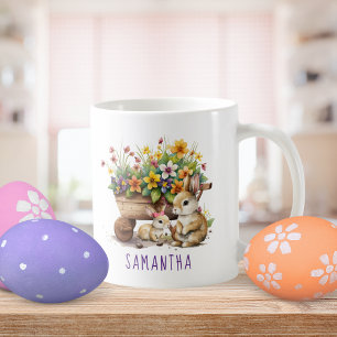 Cute Konijnen Aangepaste Naam Meisje Pasen Koffiemok