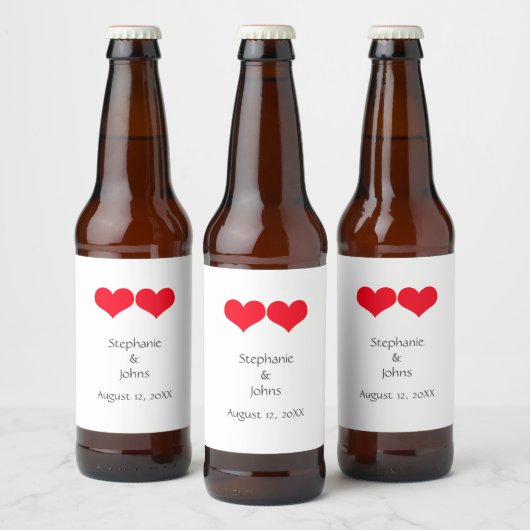 Cute Koppel Rode Harten Bruiloft Valentijnsdag 202 Bier Etiket (Flessen)