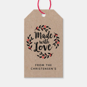 Cute Kraft Handmade with Love Wreatft Labels Cadeaulabel