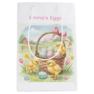 Cute kuikens Pasen konijn aangepaste eierzoek tas Medium Cadeauzakje