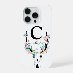 Cute Kunstzinnig Roze Bloemendek Herten Dieren Mon iPhone 15 Pro Hoesje
