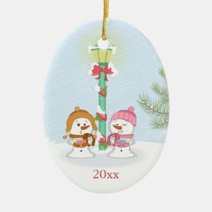 Cute laat sneeuw sneeuwen kerstfeestfoto keramisch ornament