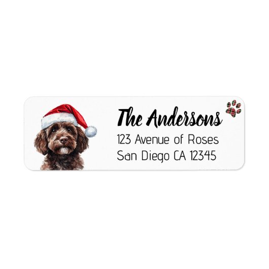 Cute Labradoodle with Santa Hat Etiket (Voorkant)