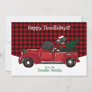 Cute Labradoodles Red Kersttruck Feestdagenkaart