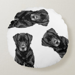 Cute Labrador Black Dog Puppy Pet Sketch Rond Kussen