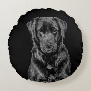Cute Labrador Black Dog Puppy Pet Sketch Rond Kussen