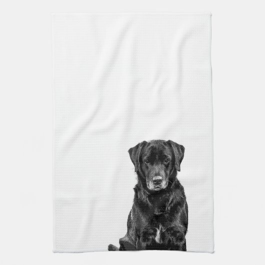 Cute Labrador Black Dog Puppy Pet Sketch Theedoek (Verticaal)