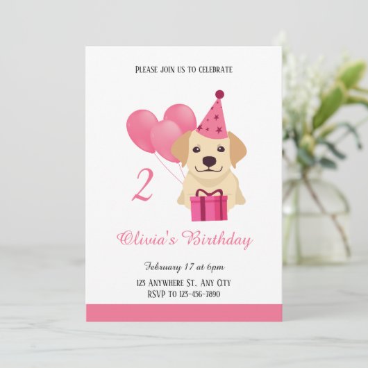 Cute Labrador Retriever Girl Invitation d'annivers (Debout devant)