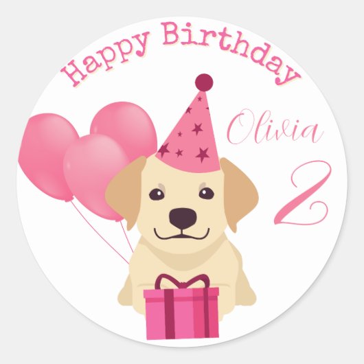 Cute Labrador Retriever Happy Birthday Label Stick (Voorkant)