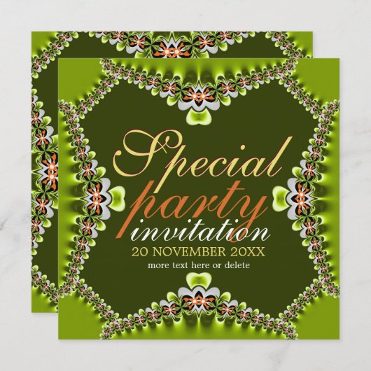 Cute Lacy Fresh Green Girls Invitations (Devant / Derrière)