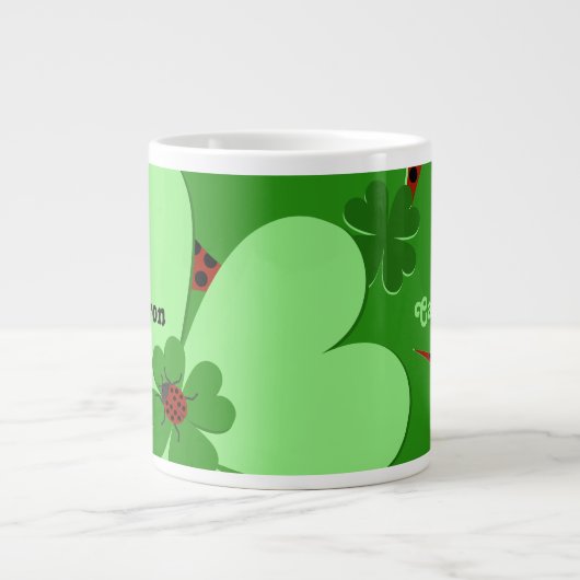 Cute Lady Bug & Clover Leaf Name Extra Grote Beker (Voorkant)