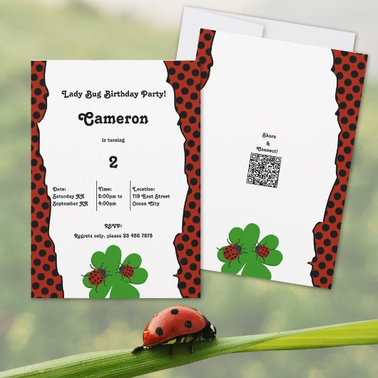 Cute Lady Bug Party 2e Anniversaire Carte d'invita