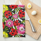 Cute Ladybird and Flowers Pattern Theedoek (Quarter Fold)