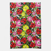 Cute Ladybird and Flowers Pattern Theedoek (Verticaal)