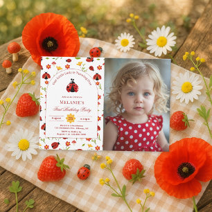 Cute Ladybug 1er Anniversaire Photo Invitation