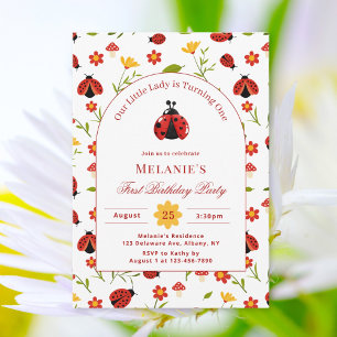 Cute Ladybug 1er Invitation anniversaire