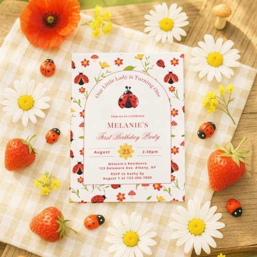 Cute Ladybug 1er Invitation anniversaire