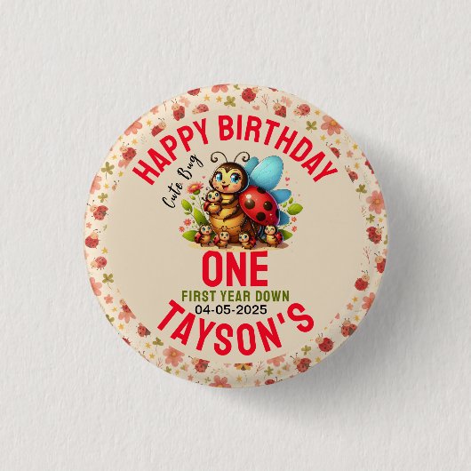 Cute Ladybug 1st Birthday | Bug Theme Party Ronde Button 3,2 Cm (Voorkant)