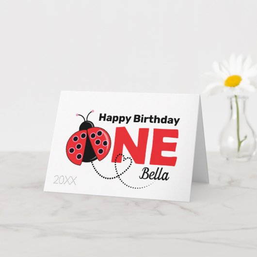 Cute Ladybug 1st Birthday Kaart (Kleine Plant)