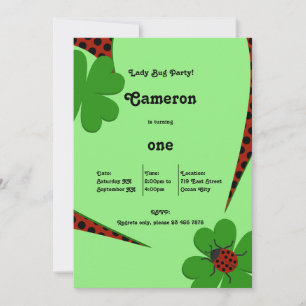 Cute Ladybug 1st Birthday Party Invitation Kaart