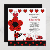 Cute Ladybug Baby shower Invitation Kaart (Voorkant / Achterkant)