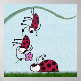 Cute Ladybug die zijn liefdesschilderingen uitstra Poster