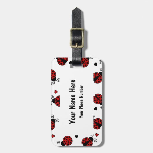Cute Ladybug en Hearts Pattern Bagagelabel (Voorkant verticaal)