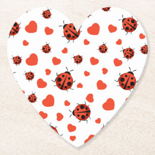Cute Ladybug en Hearts Pattern Kartonnen Onderzetters