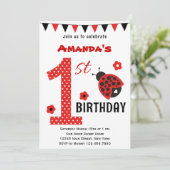 Cute Ladybug First Birthday Invitation Kaart (Staand voorkant)