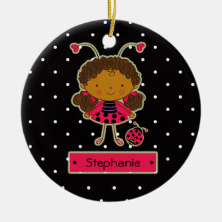 Cute ladybug girl polkadots gepersonaliseerd versi keramisch ornament