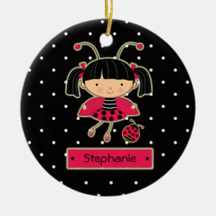 Cute ladybug girl polkadots gepersonaliseerd versi keramisch ornament