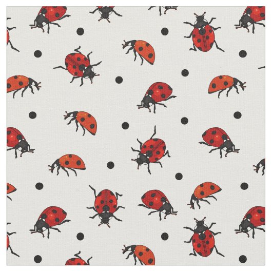 Cute Ladybug Ladybird Polka Dots Pattern Stof (Close Up)
