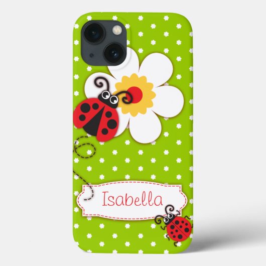Cute ladybug meisjes noemen groene rode ipad case (Achterkant)