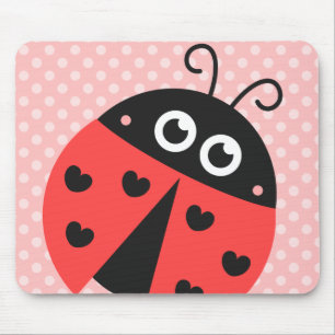 Cute ladybug met zwarte harten en roze polka-stipp muismat
