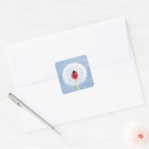 Cute Ladybug op Dandelion-Natuur Vierkante Sticker