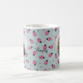 Cute Ladybug Pattern Custom Photo & Name - Blue  Koffiemok (Center)