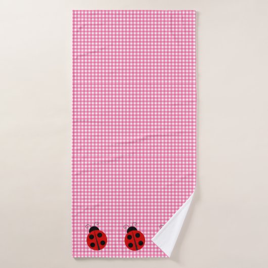 Cute Ladybug Pink and White Picnic Checks Gingham Badhanddoek (Badhanddoek)