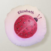 Cute Ladybug Pink Girl Name Rond Kussen (Achterkant)