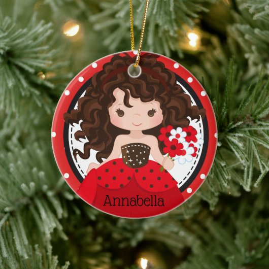 Cute Ladybug Princess Personalized Ceramic Ormenes Keramisch Ornament (Boom)