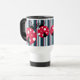 Cute Ladybug Red White Blue Stripes Pattern Reisbeker