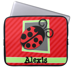 Cute Ladybug Scarlet Red Stripes Laptop Sleeve