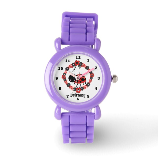 Cute ladybug voegt naam toe horloge (Voorkant)