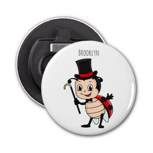 Cute ladybug with top hat and tie cartoon button flesopener (Voorkant)