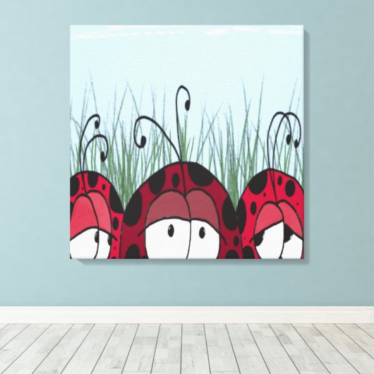 Cute Ladybugs Canvas Afdruk (Insitu (Houten vloer))