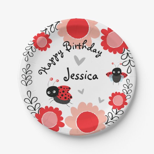 Cute Ladybugs First Birthday Party Bord (Voorkant)