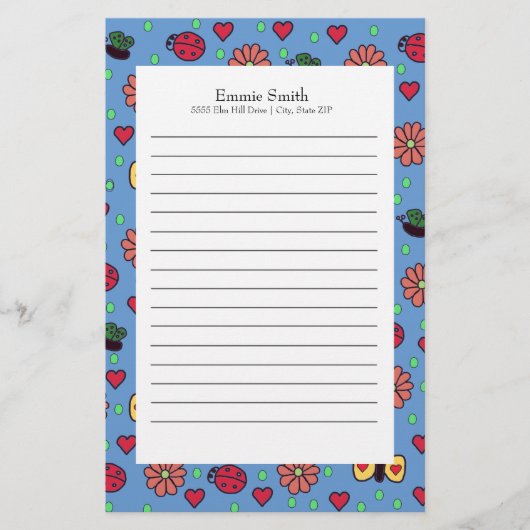 Cute Ladybugs Flowers Hearts Butterflies Briefpapier (Voorkant)