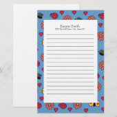 Cute Ladybugs Flowers Hearts Butterflies Briefpapier (Voorkant / Achterkant)